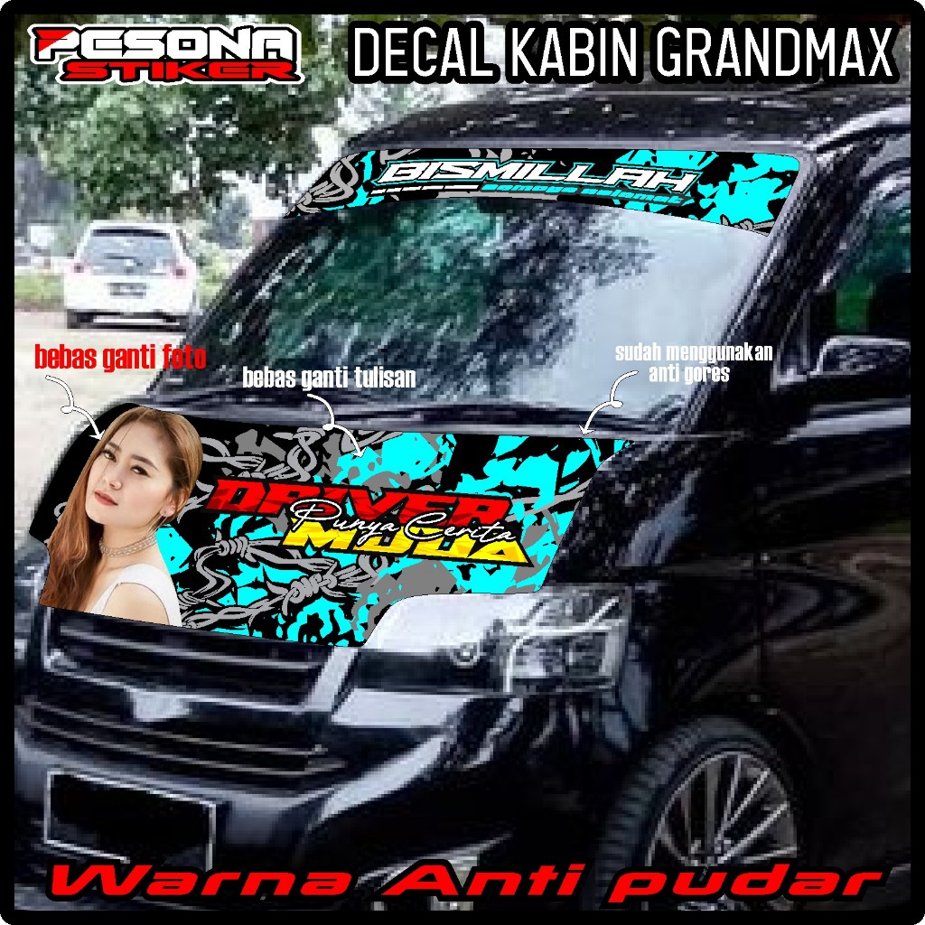 SATU SET STIKER KABIN DEPAN + STIKER KACA DEPAN MOBIL GRANDMAX,COLT T120SS,L300,APV DLL STIKER BISMI