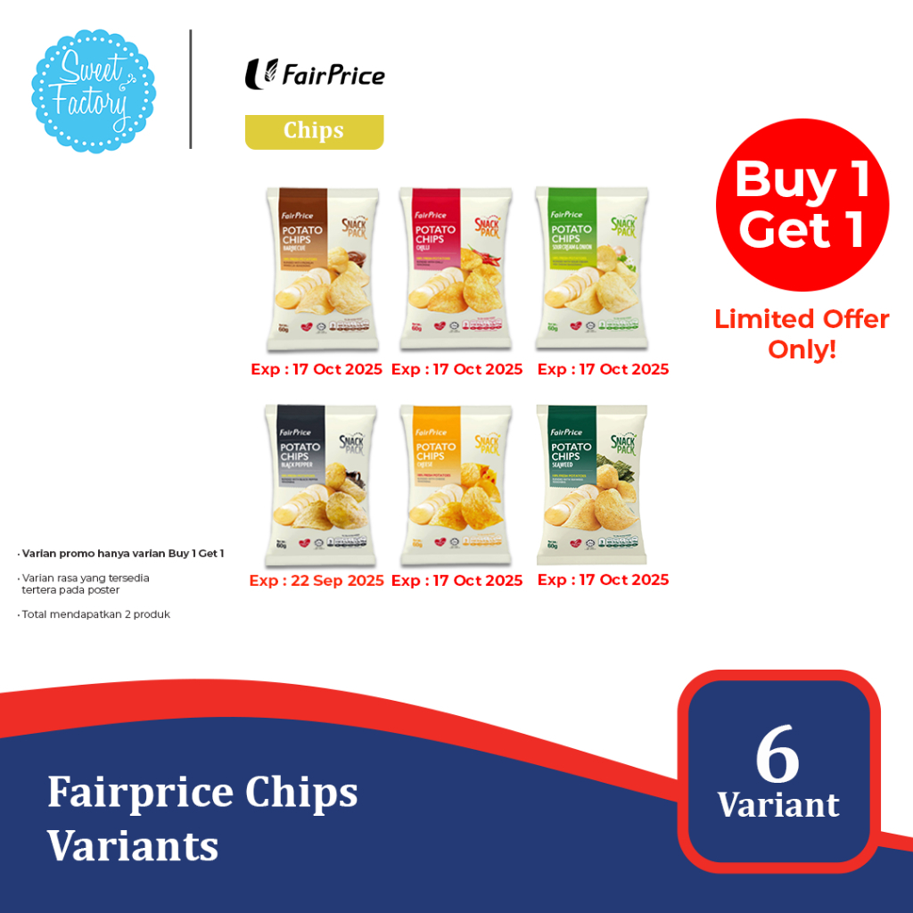 

FairPrice Potato Chips 60gr | Snack Kentang Premium 8 Varian Rasa - Camilan Gurih Import