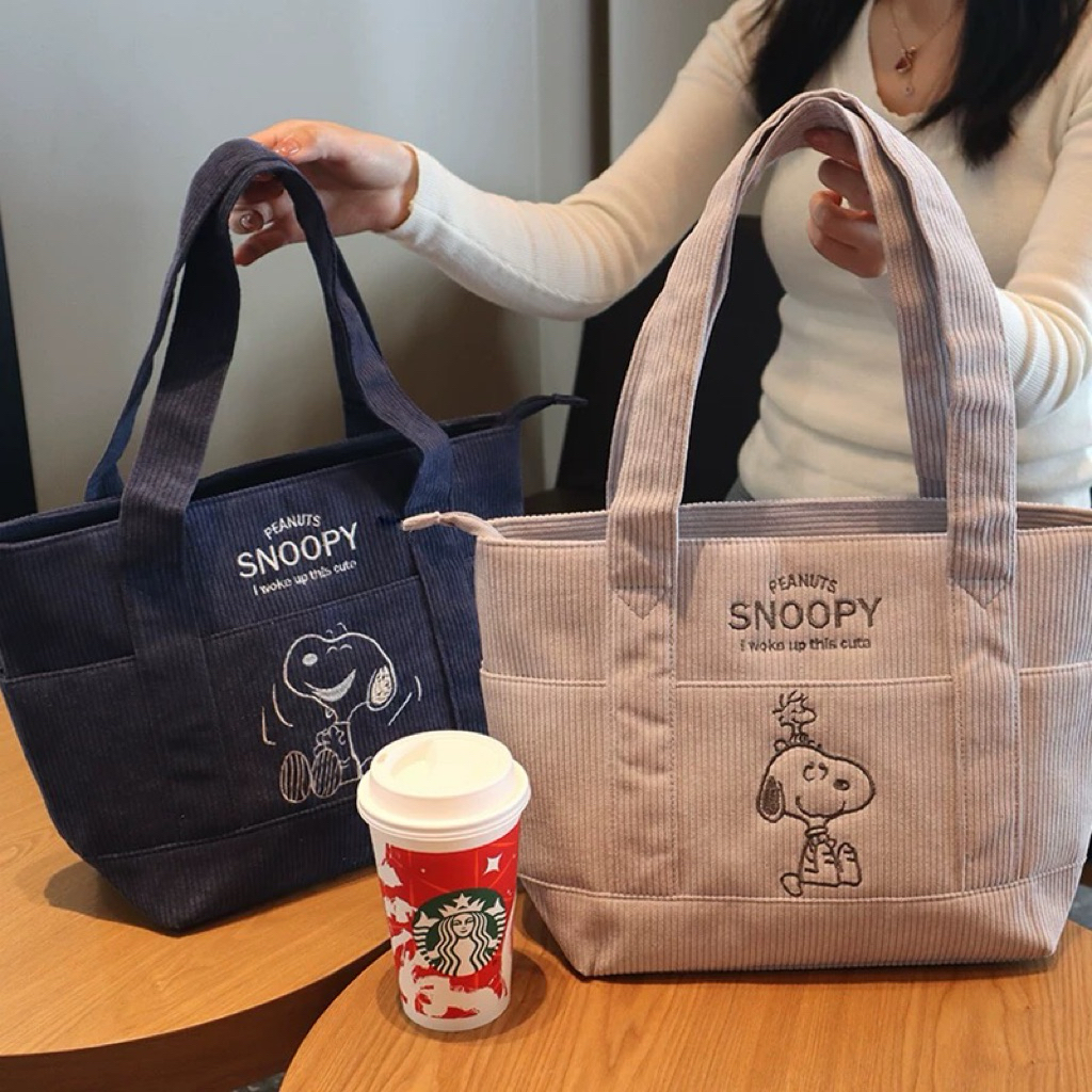 [PREORDER] Tote Bag Snoopy Korduroi Bordir Kartun Lucu Kapasitas Besar