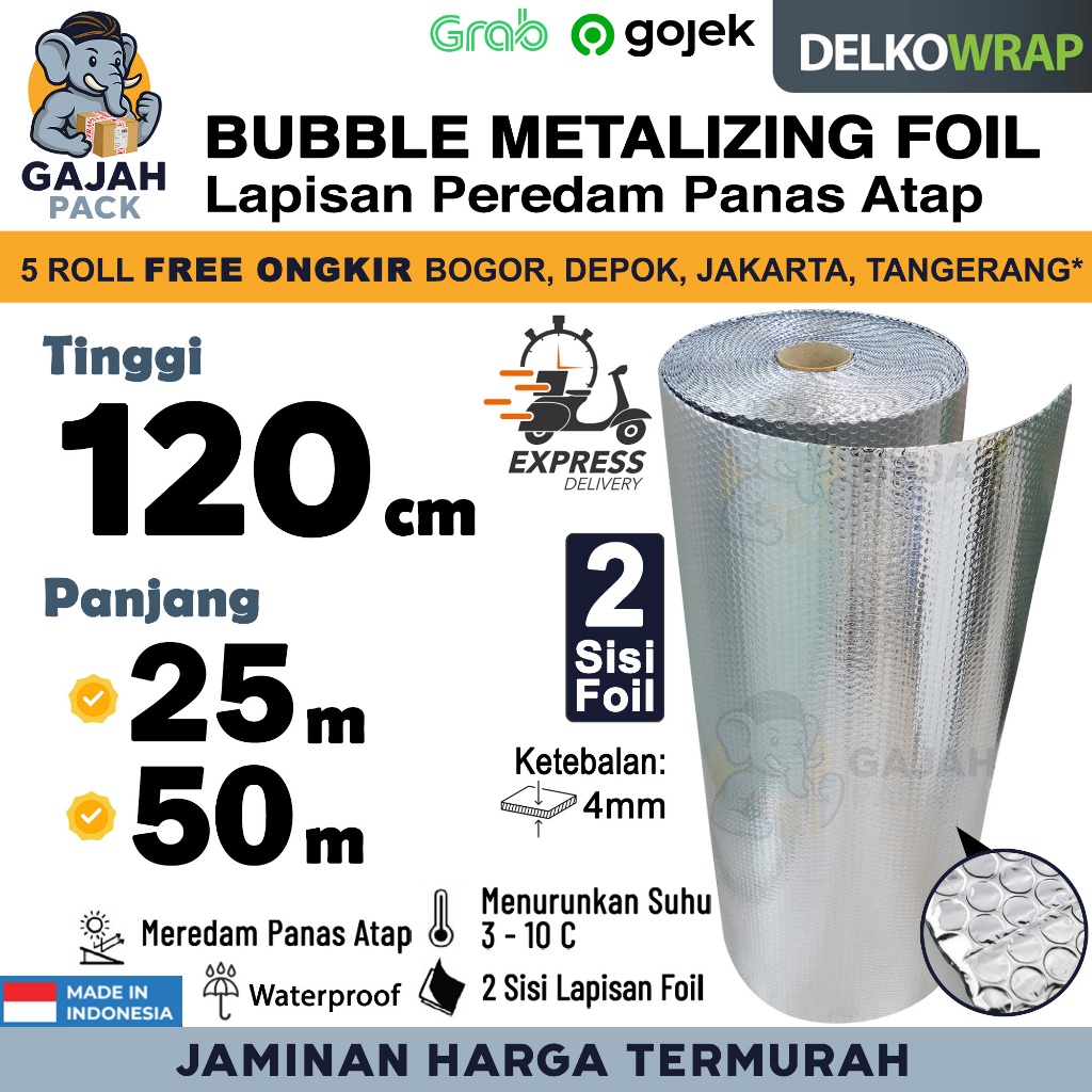 Insulation BUBBLE ALUMUNIUM FOIL Peredam Panas Atap Rumah Insulasi Anti Panas Atap 120 CM / ROLL
