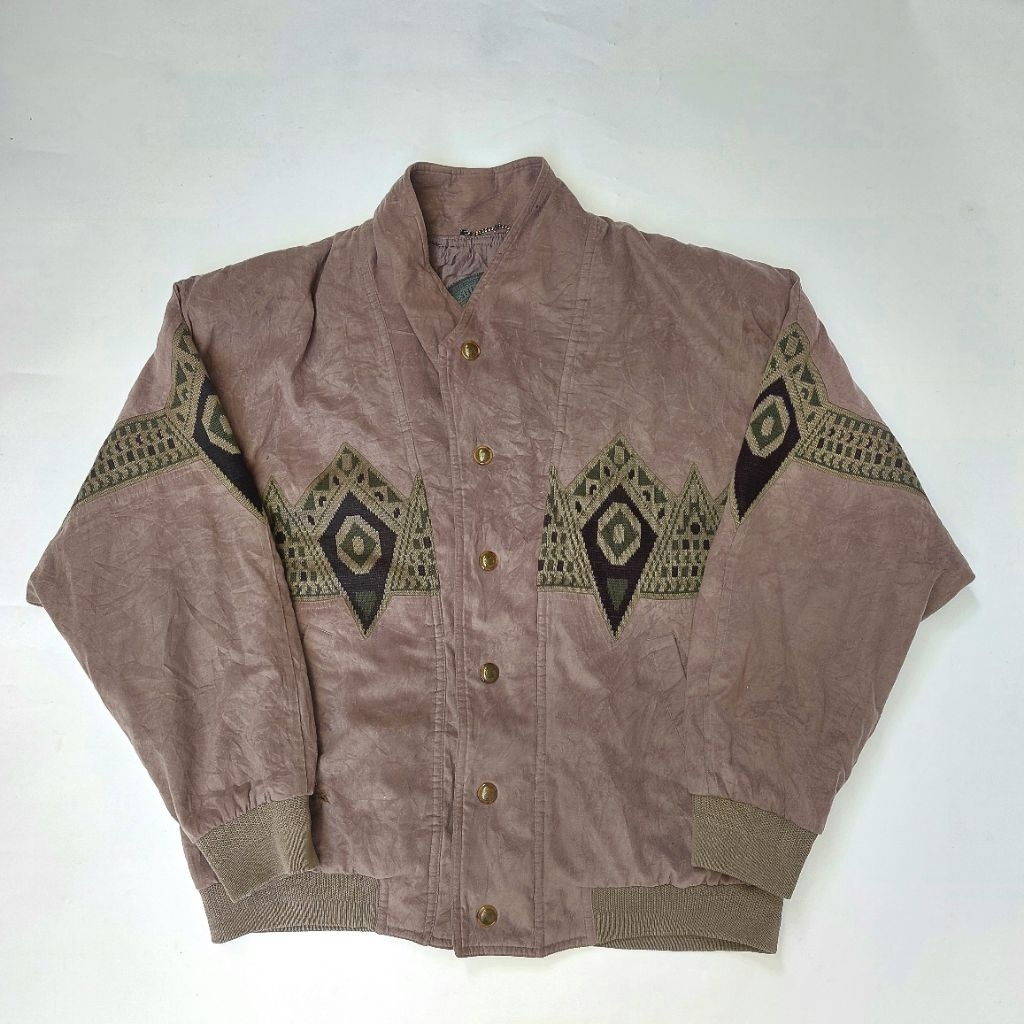 Vintage 90s Bomber Jacket Navajo Suede Ibao Japan