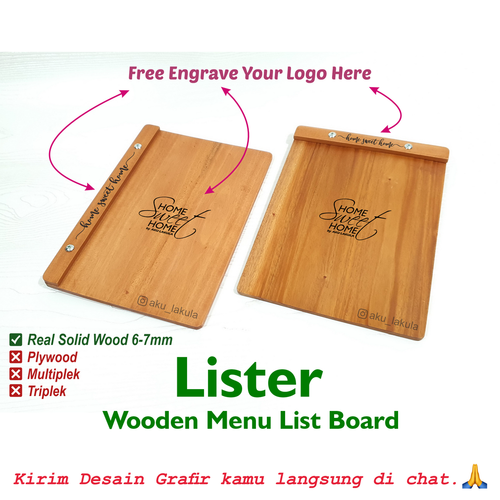 

FREE GRAFIR Wooden Menu Board A4 / Papan Menu Kayu Cafe Resto - LiSTER