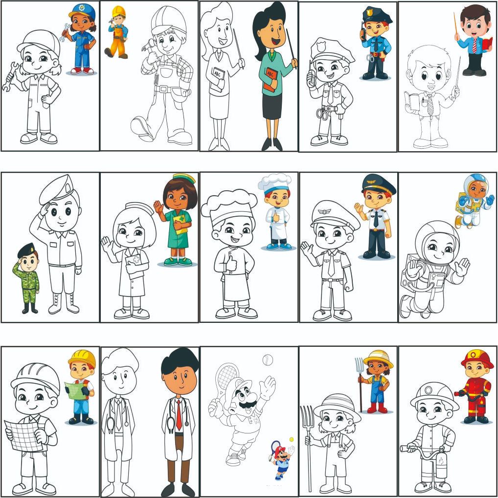 

Tema Profesi - Lembar Mewarnai Anak – 15 Lembar – Kertas HVS A5 - Gambar Disertai Contohnya