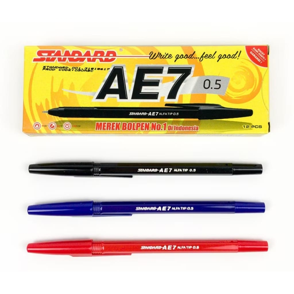 

Pulpen Standard ae7 0.5 || tinta hitam, biru dan merah || per lusin arau 12 pcs
