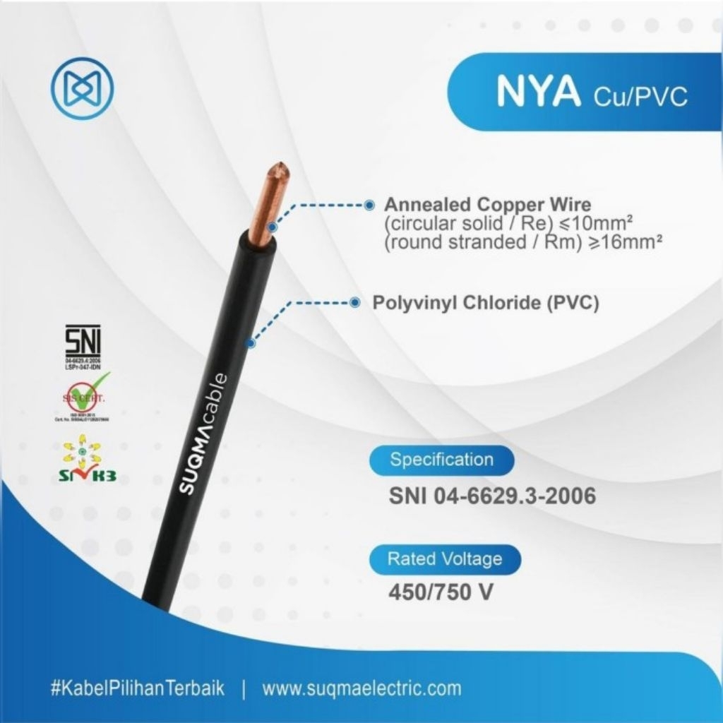 KABEL INSTALASI KABEL NYA 1,5MM @50METER SUQMA - SERTIFIKASI PLN