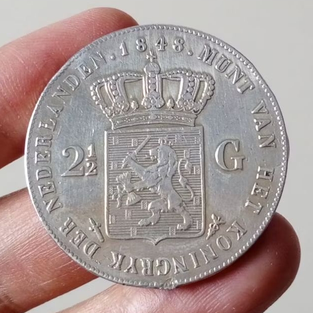 koin perak 2, 5 Gulden Willem 2 thn 1848