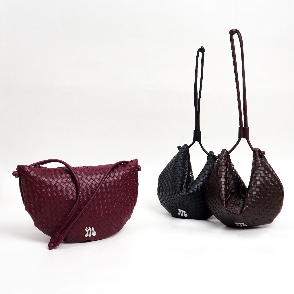 MAGIA Aca Bag Coffee Woven Leather Dumpling Bag