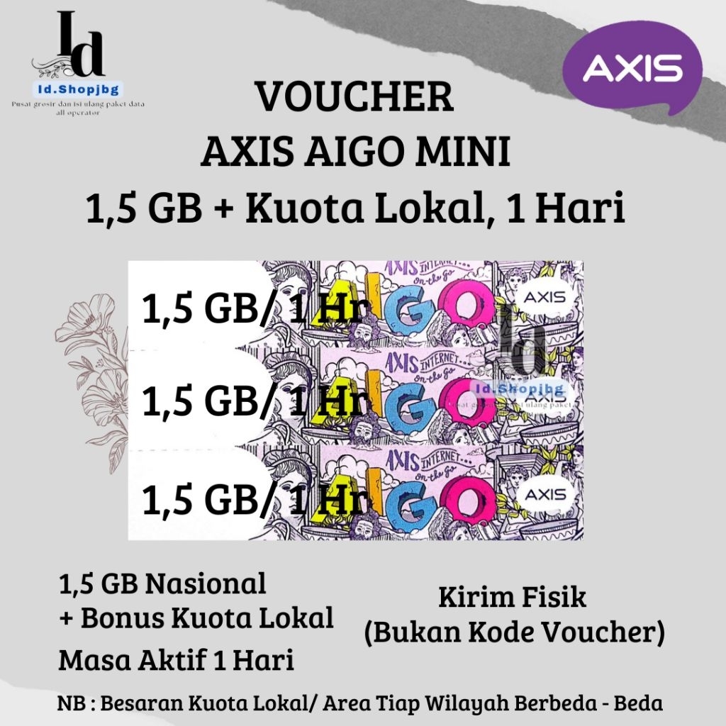 Voucher Axis Aigo Mini 1,5GB + Kuota Lokal, 1 Hari (Kirim Fisik)