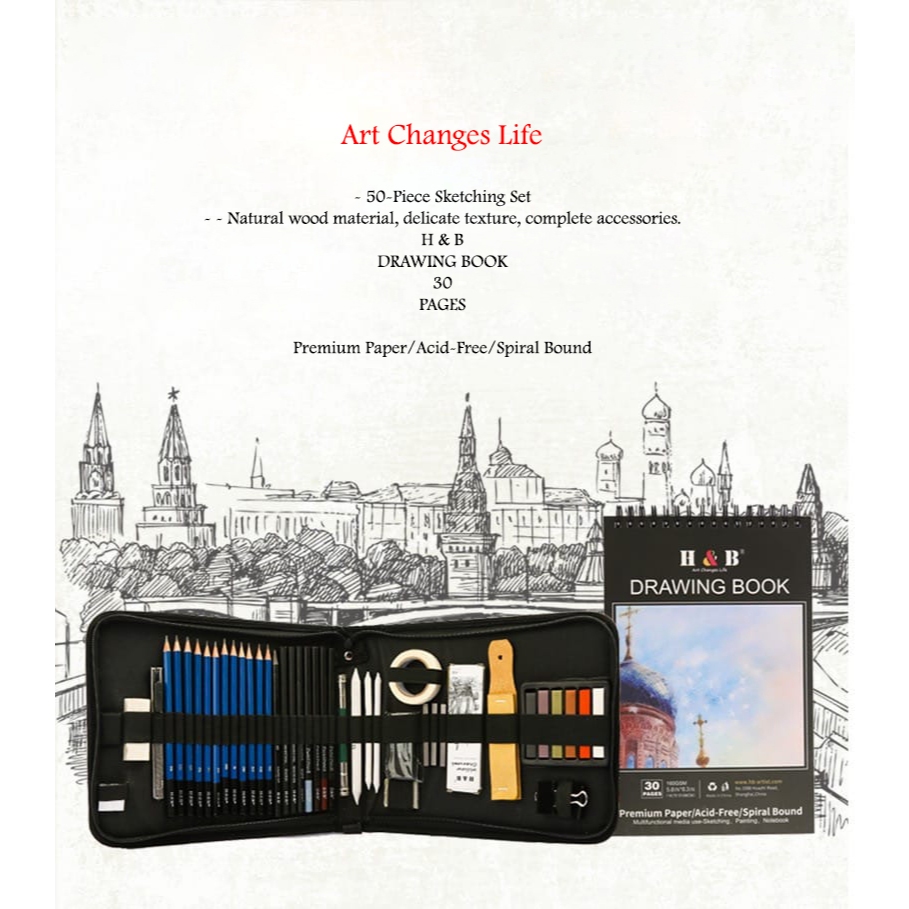 

H & B Pensil Lukis Sketa 50 Set Sketsa Profesional Crossborder