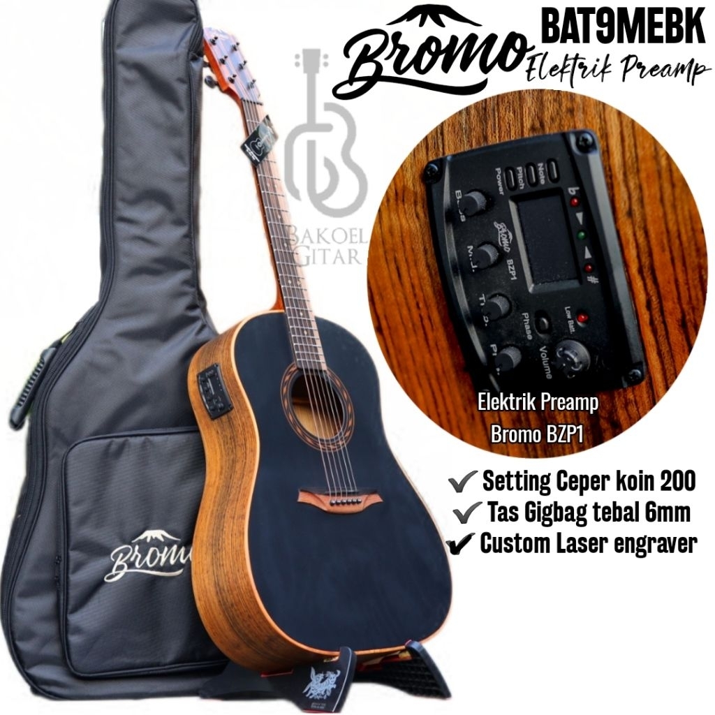 Gitar Bromo BAT9MEBK Top SOLID fulset bisa custom laser nama dan paking kayu