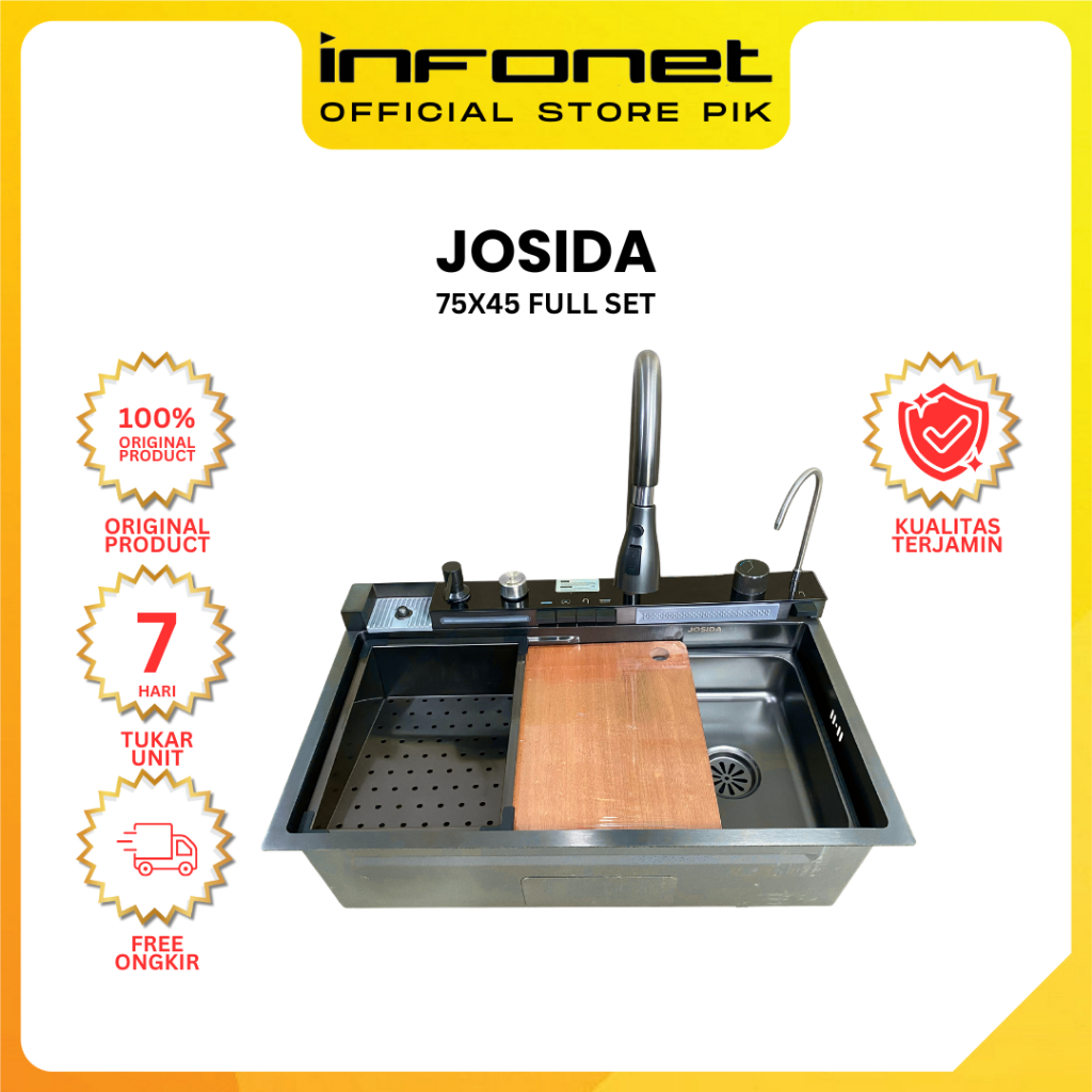JOSIDA Kitchen Sink Stainless – Bak Cuci Piring 75 X 45 X 22 cm - Wastafel Dapur Type T