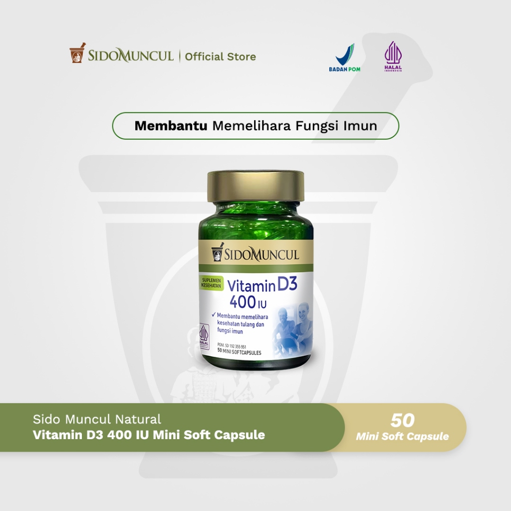 Sido Muncul Natural Vitamin D3 400 IU Mini Soft Capsule 50 Kapsul