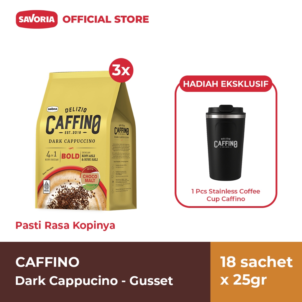 

Caffino Dark Cappucino Gusset - 18 Sachet x 25gr + Stainless Coffee Cup