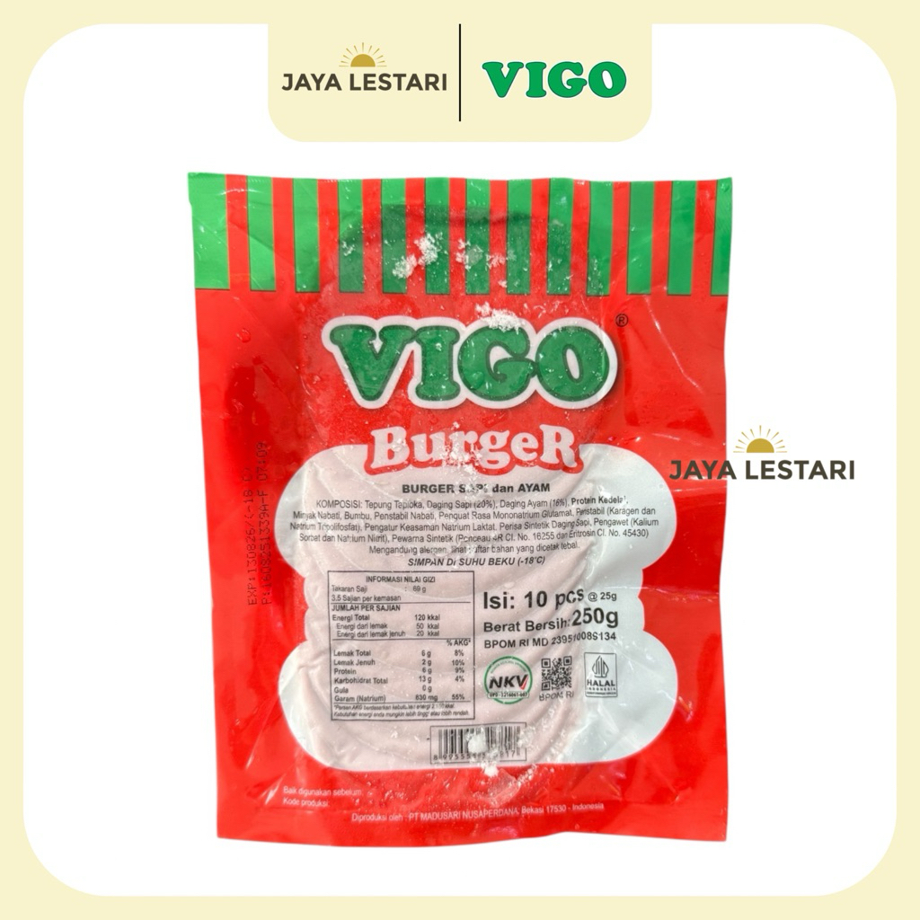 

Vigo Burger Sapi Dan Ayam (Isi 10 Pcs/Pack) (250g) (Frozen Food - Khusus Instan)