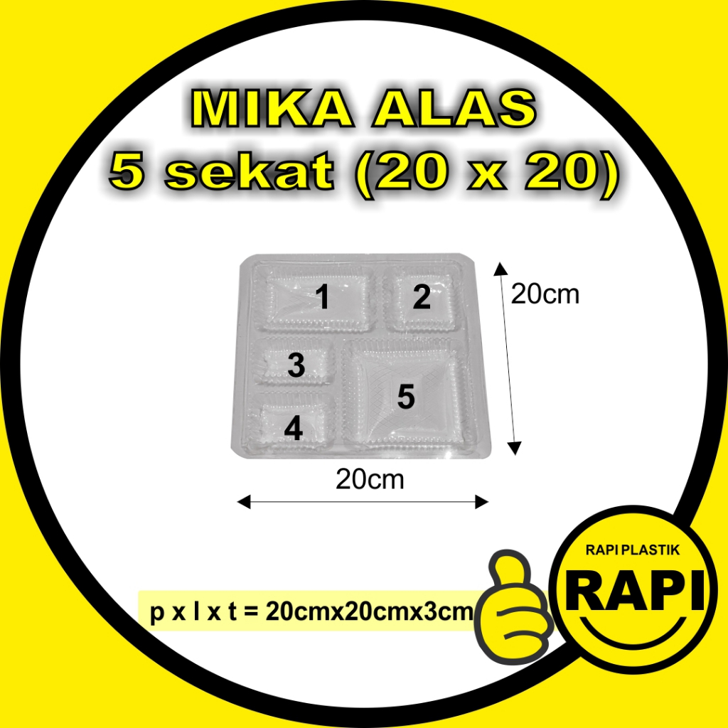 Mika Alas 20x20 ber Sekat 5 utk Tatakan Alas Dus Box Kotak Nasi Sayur