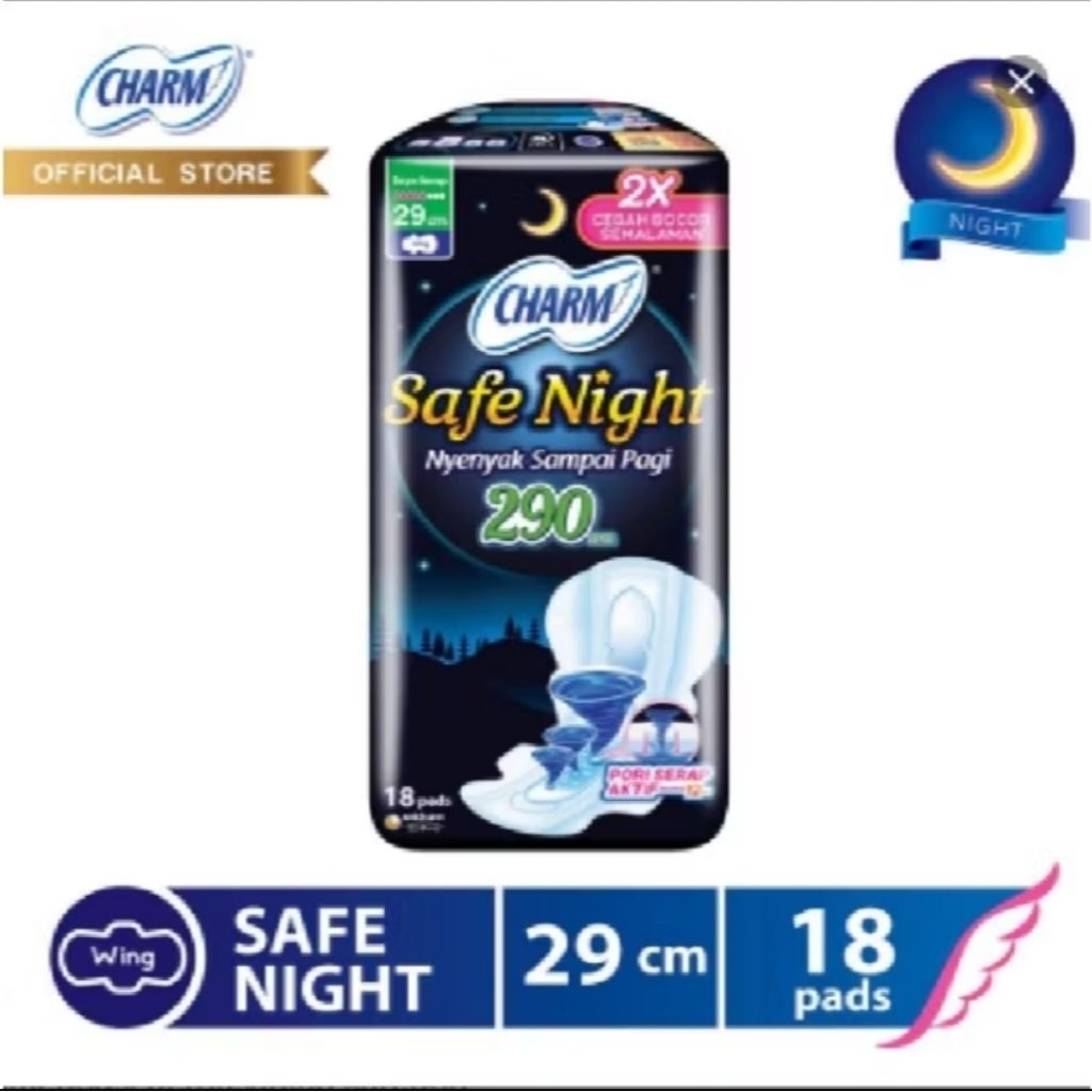 Charm Safe Night Pembalut Wanita Bersayap 29cm/35cm