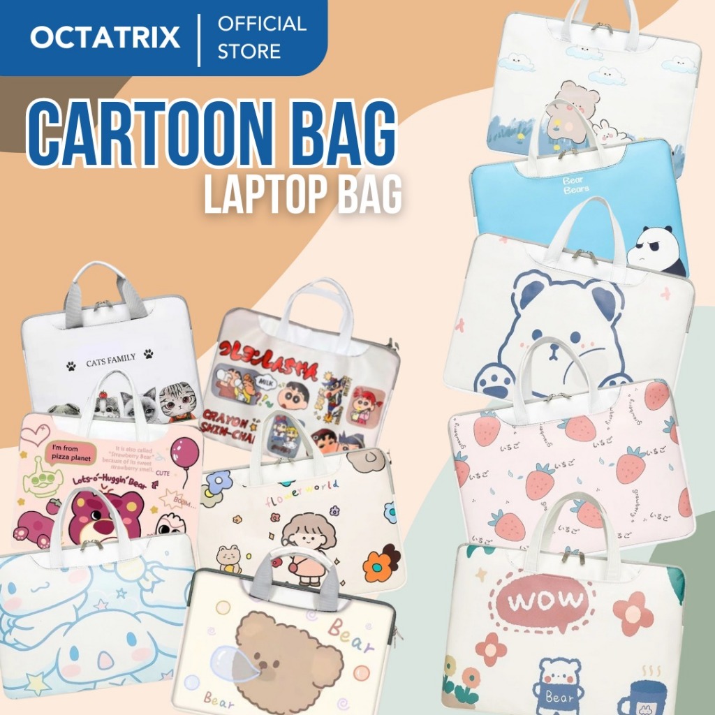 Tas Sleeve Laptop Jinjing For Macbook Asus Acer Lenovo HP Huawei 13.3 14.1 15 16 inch Motif Kartun C