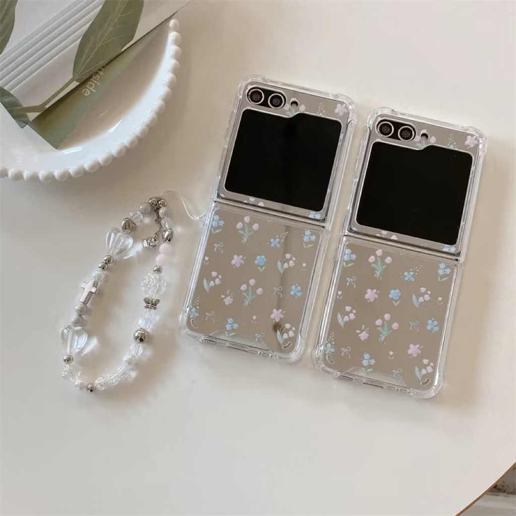 Cute Case Mirror Flower With Phone Strap Bahan Tpu For Samsung Z Flip 7 Z Flip 7 FE Z Flip 6 Z Flip 