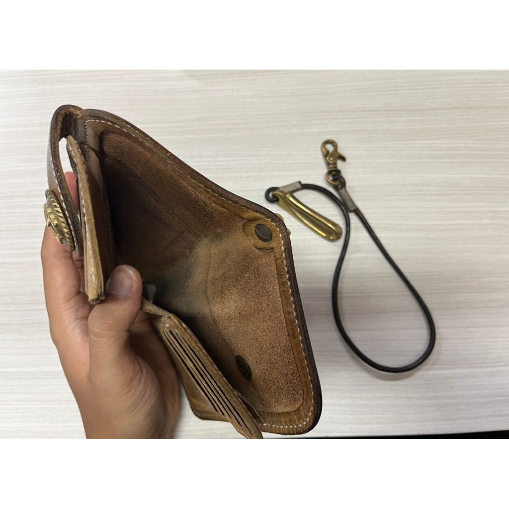 Siege Leather Concho Middle Wallet with Siege Leather Chain Tall