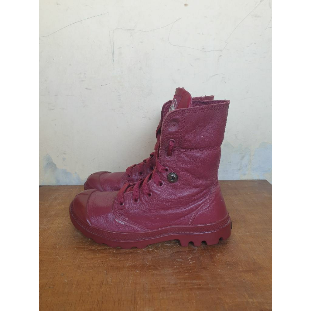Sepatu Boots Palladium Leather Baggy Red Casual Boot
