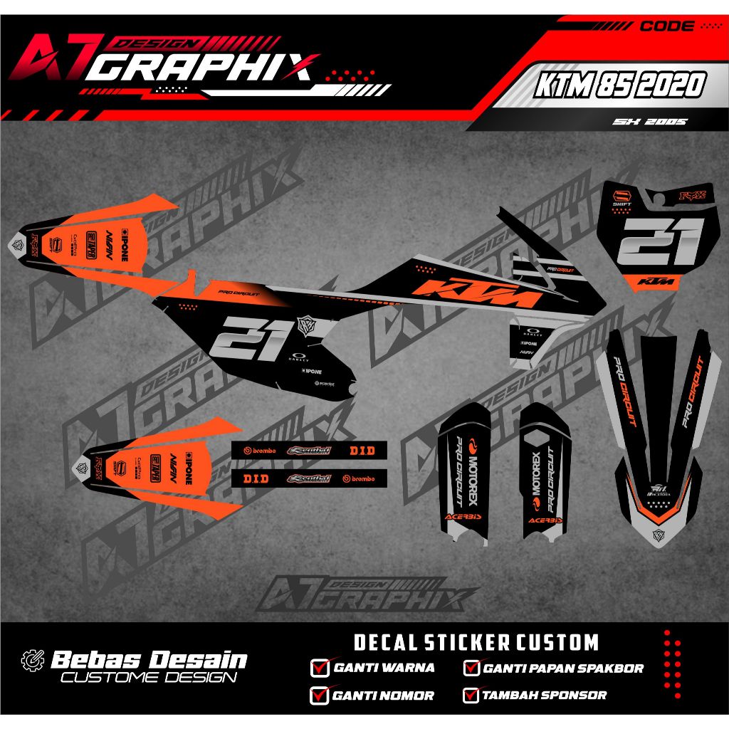 DECAL STIKER KTM 85 2020  - DECAL MOTOR KTM 85 2020 MASIH BISA DI EDIT FREE CUSTOME FULL BODY