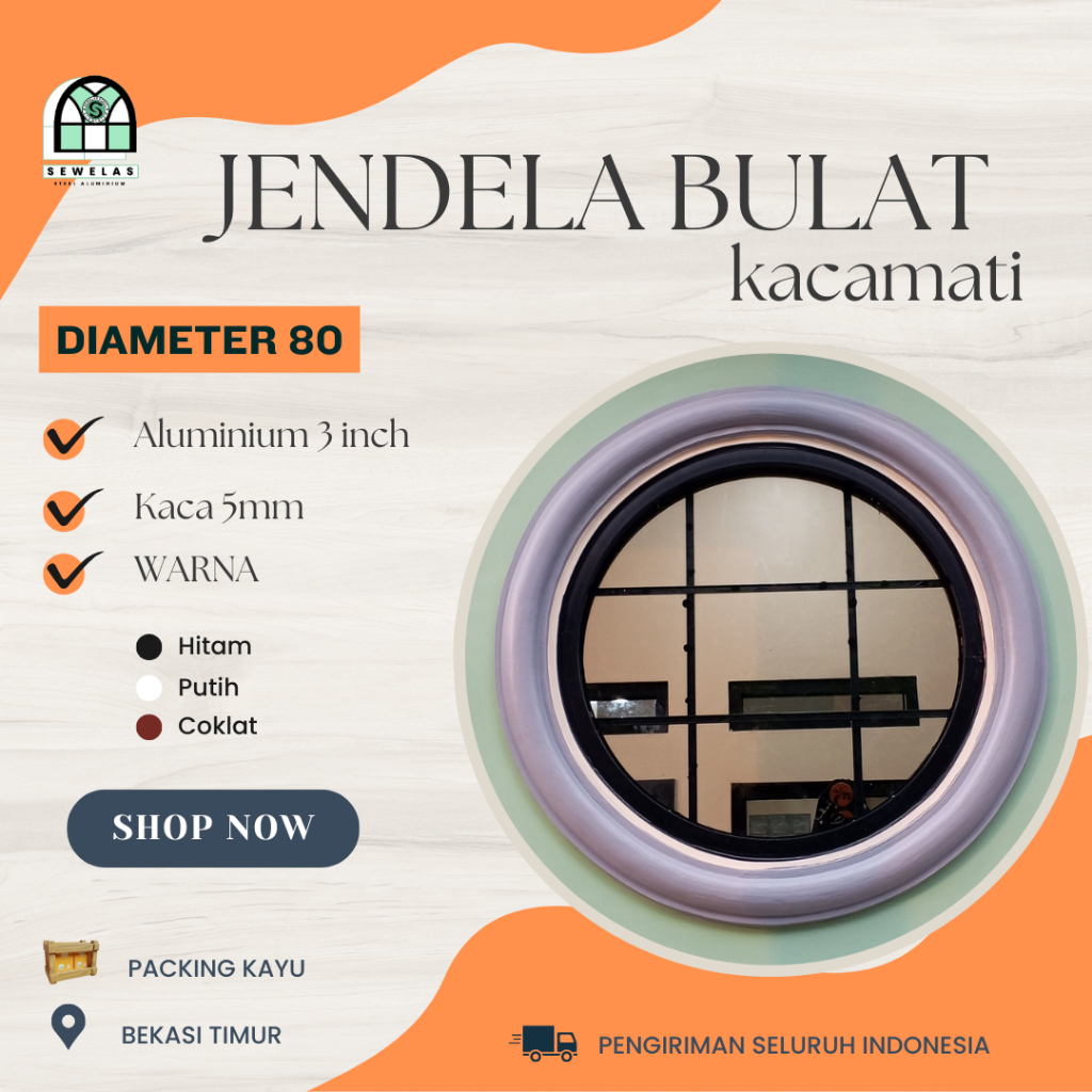 Jendela Bulat Aluminium Kaca Mati | Diameter 80cm