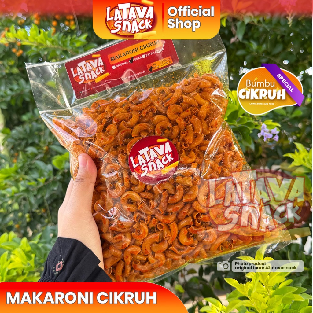 

500 gr Makaroni Cikruh Pedas Daun Jeruk - LATAVA SNACK Camilan Premium Bumbu Cikruh Sensasi Pedas