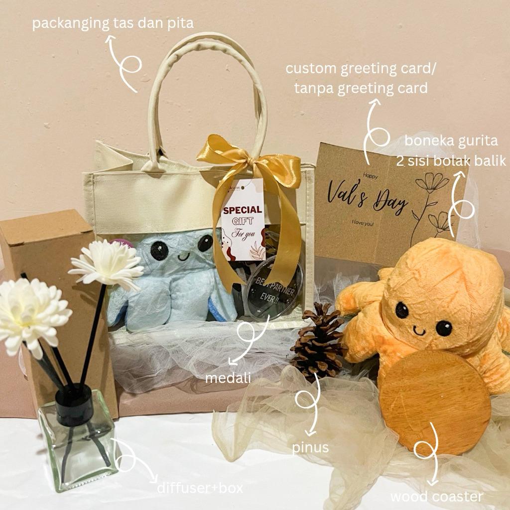 HAMPERS KADO TAS BINGKISAN BONEKA GURITA OCTOPUS PACAR ULANG TAHUN COWOK CEWEK MEDALI TERJANGKAU REK