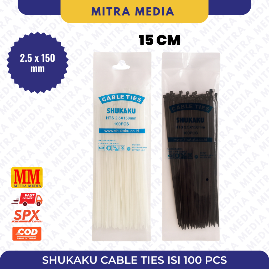 SHUKAKU KABEL TIS / CABLE TIES / TALI RIPET 2.5X150MM 100 PCS / KABEL NYLON 15CM