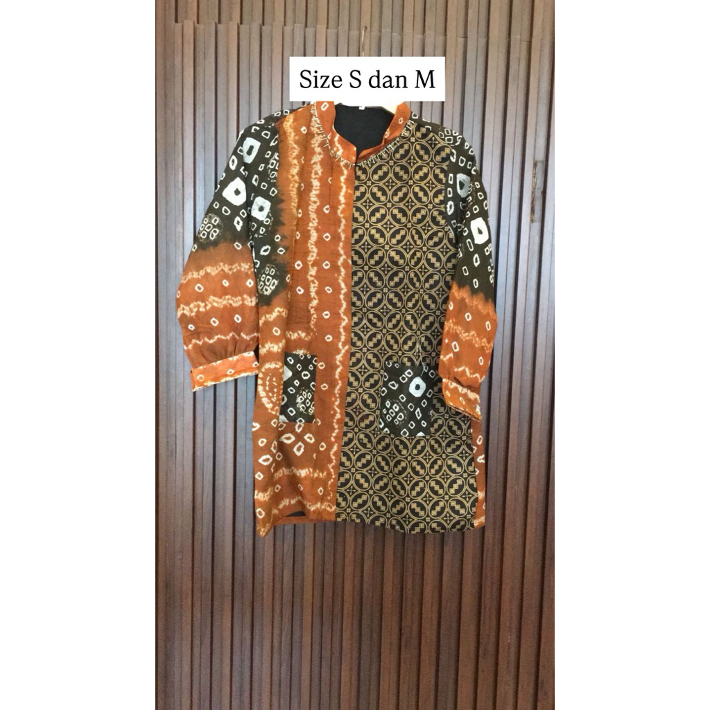 Blouse Zipper Batik Kombinasi Jumputan Motif Titik Tujuh Gambo