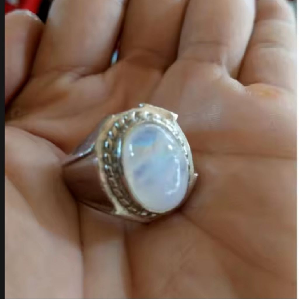 cincin batu biduri bulan natural ring alpaka