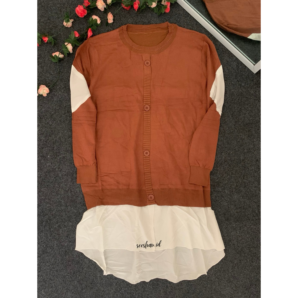 Dress rajut-tunik rajut-tunik mix-dress semi cardigan