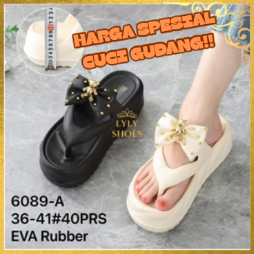 Sandal Jelly Karet Jepit Wanita Import Youth Balance Motif Pita Hak Tinggi 6089-A