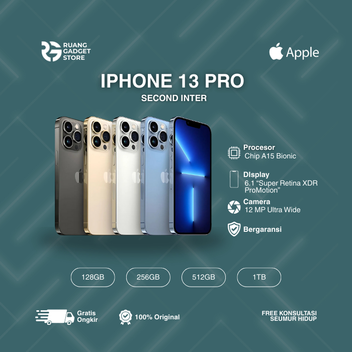 IPHONE 13 PRO SECOND ALL OPERATOR 64GB 128GB 256GB 512GB 1TB Graphite, Blue Max, Silver, Gold, Alphi