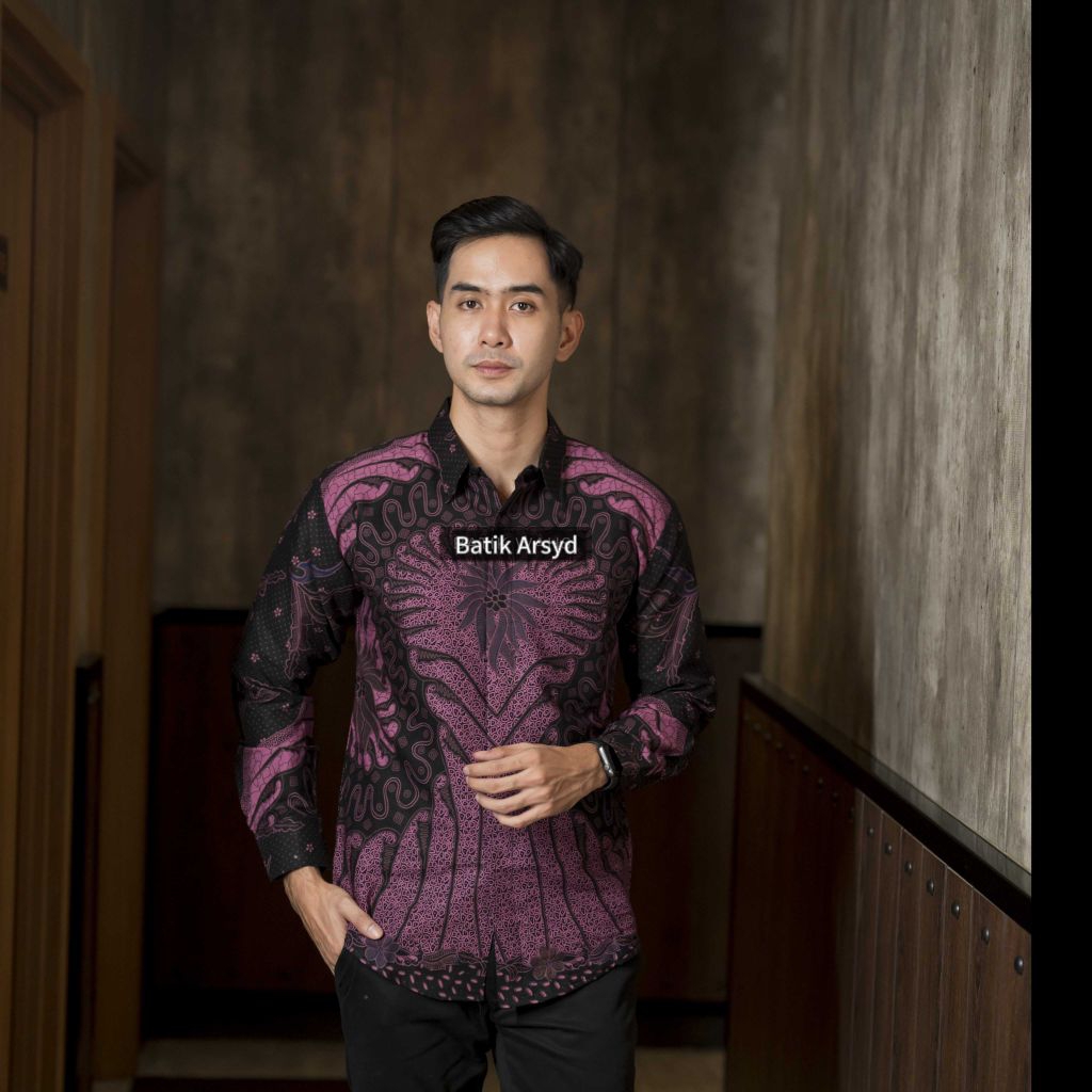 KENCANA UNGU Kemeja Batik Pria Solo Lengan Panjang Motif Terlaris Bahan Katun Lapis Furing Adem
