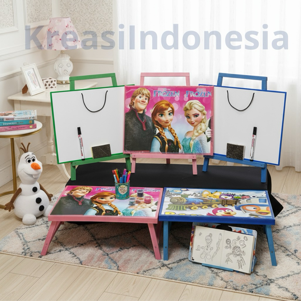 

Paket lengkap satu set papan tulis penyanggah lengkap dengan meja belajar karakter gratis spidol dan penghapus