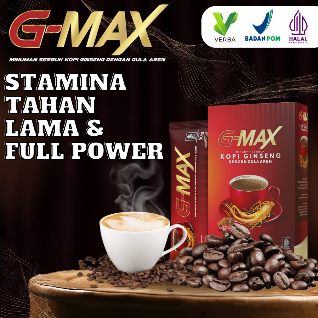 

KOPI G MAX Minuman Kopi Stamina Kuat Tahan Lama Extrak Gingseng BPOM Halal Original