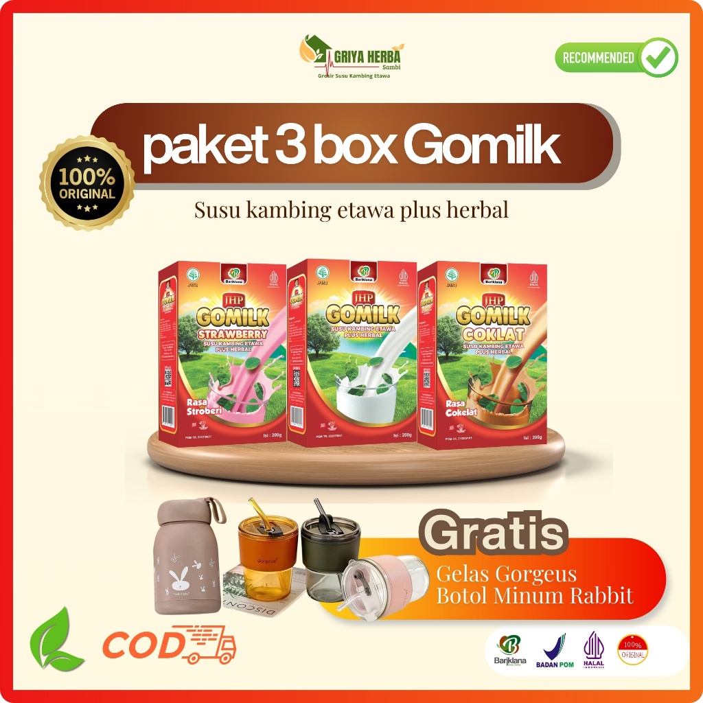 

PAKET GOMILK 3 BOX SUSU KAMBING ETAWA PLUS HERBAL PENAMBAH NAFSU MAKAN ANAK FREE HADIAH ( BISA COD )