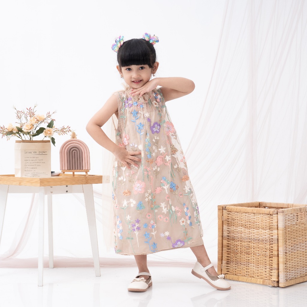 Delova Wardrobe Kids  - SET TANIA DRESS KIDS Modern Pesta Tile Premium Lace Embroidery Brocade Bruka