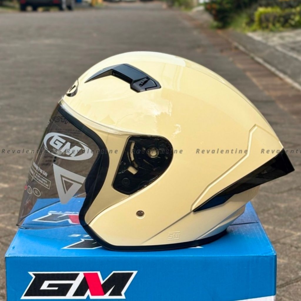 GM G2 SOLID PASTEL CREAM MOCCA ORIGINAL | HELM MOTOR HALF FACE GII POLOS CREAM MOCCA ORI SNI