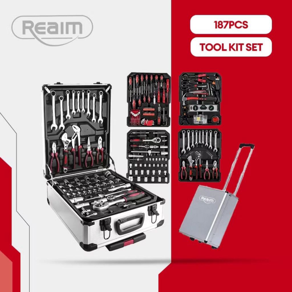 REAIM TOOL KIT 187 PCS PERKAKAS BENGKEL LENGKAP untuk keperluan bengkel mobil maupun peralatan rumah