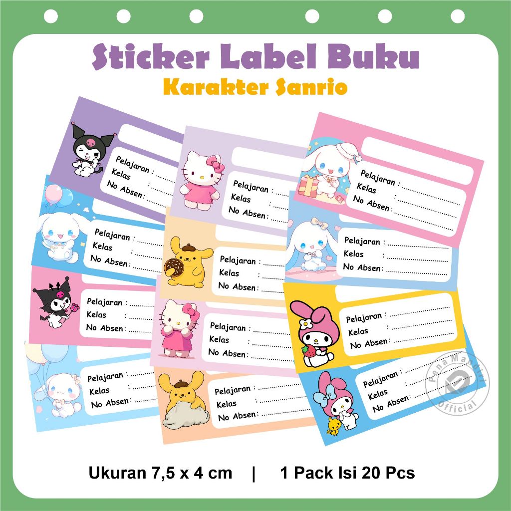 

[1 Pack Isi 20] Stiker Label Buku Karakter Sanrio Motif Lucu