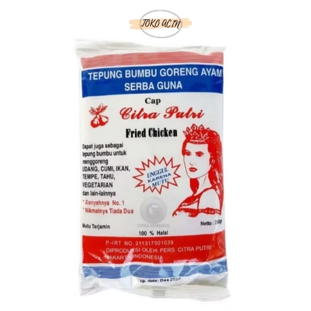 

Tepung bumbu goreng ayam serbaguna cap citra putri, tepung putri, tepung ayam goreng, tepung