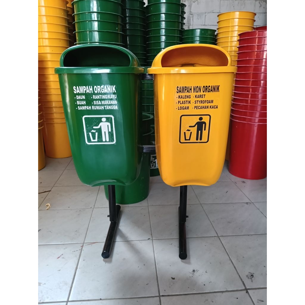 tempat sampah oval 60L 2 pilah, tempat sampah, tempat sampah fiberglass