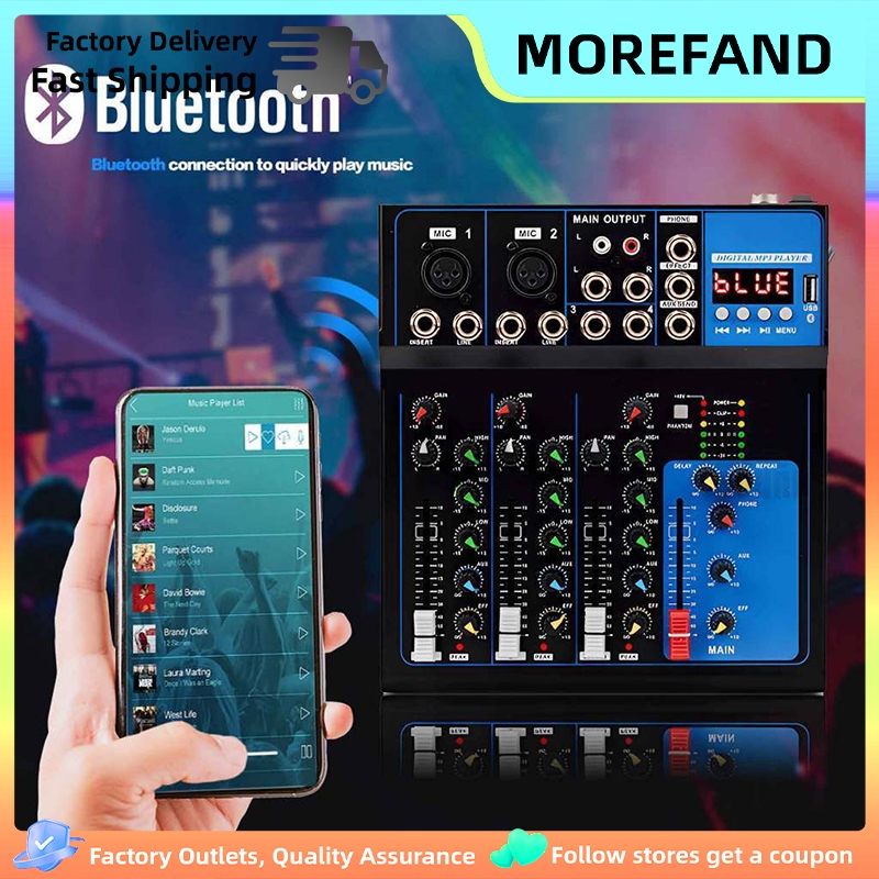 MOREFAND Mixer Profesional 4 Saluran 16DSP, Mixer Audio Lengkap - Pilihan Ideal untuk DJ dan Penggem