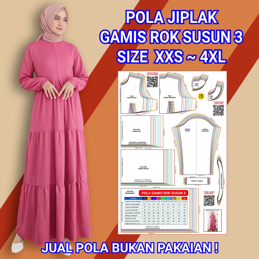 POLA JIPLAK GAMIS ROK SUSUN 3