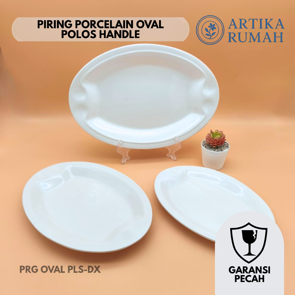 Artika Rumah Piring Oval Keramik Porselen Putih Besar dengan Handle Pegangan | Piring Saji Panjang &
