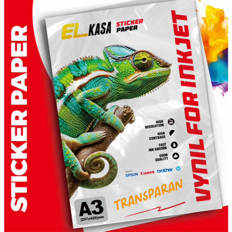 Kertas Stiker Vinyl ELKASA for Inkjet TRANSPARAN A3