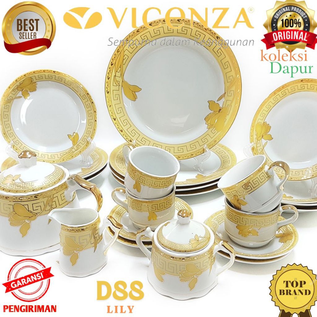 Dinner Set Vicenza D88 set perangkat makan minum Lily lengkap terbuat dari porselain, 12 piring Lily