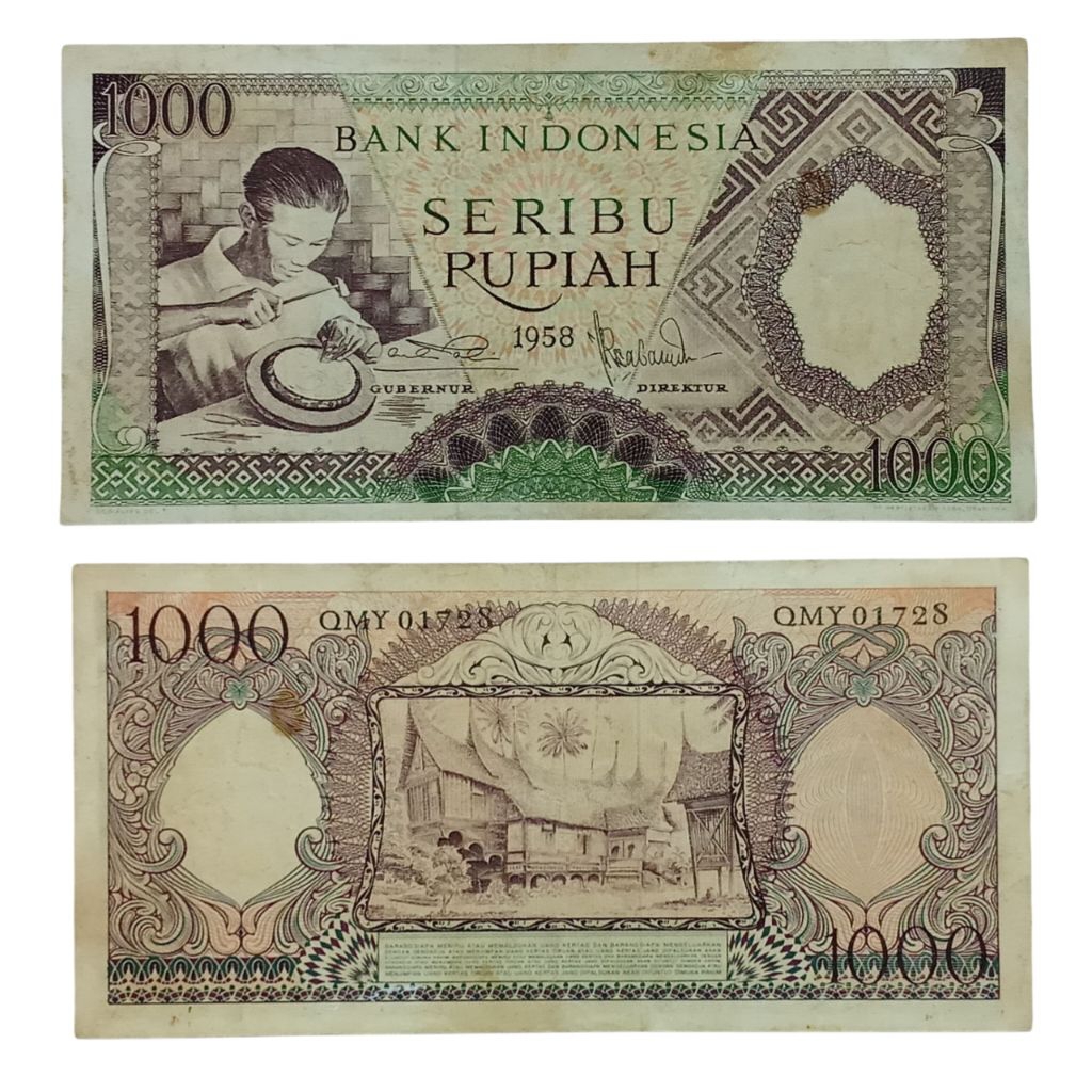 Uang Kuno 1000 Rupiah (violet) tahun 1958 seri Pekerja